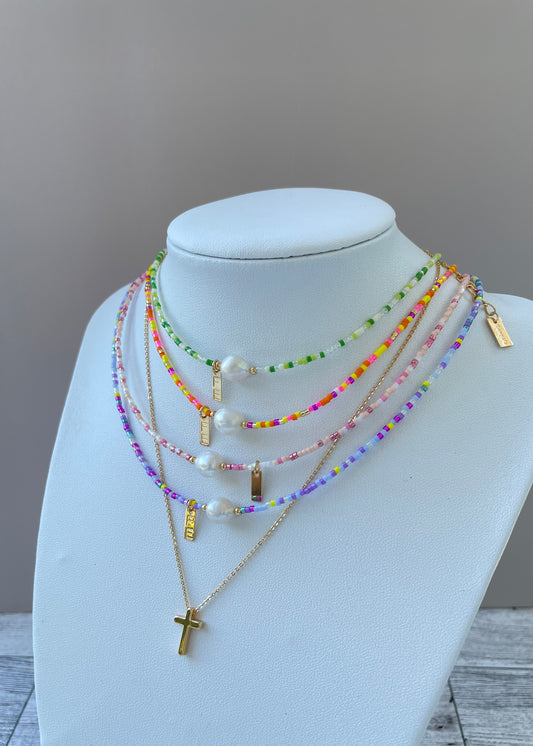 MIX COLOR LAYERING NECKLACE / 2 Pc